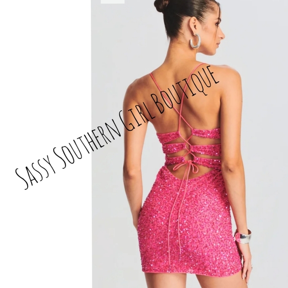 🆕⭐ RETROFETE hot pink beaded mini dress - Picture 6 of 10